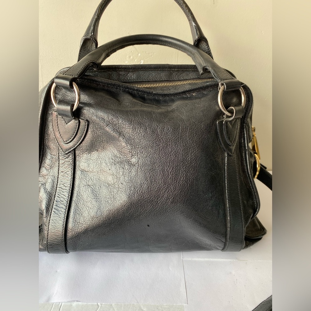 Marc Jacobs Black Shiny Goatskin Leather Baroque Satchel Bag Gold Hardware Y2K - Picture 5 of 16